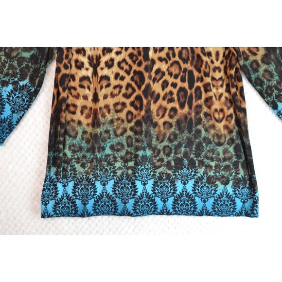 Susan Graver Women's Large Brown Animal Print Liquid Knit 3/4 Sleeve Blouse - Picture 9 of 11